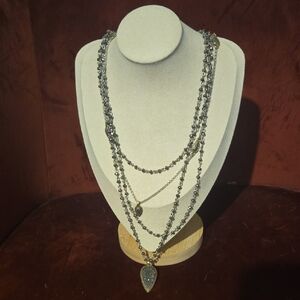 Elegant Boho Lucky Brand Multi-Layered Necklace w Gold & Silver Tone Accents💫